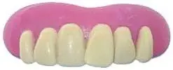 A pink and white Billy Bob Fake Halloween Teeth - Groovy Baby shaped toy on a white background.