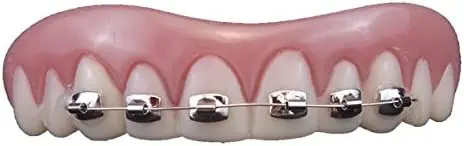 A model of a mouth with Billy Bob Fool-All Braces on it.