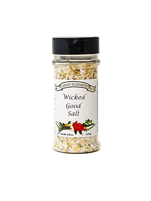 A jar of Wicked Good Salt on a white background.