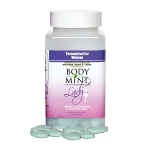 A bottle of Body Mint Lady for Feminine Deodorant Protection 60 tabs for women.