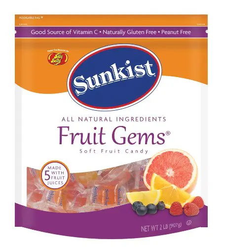 Jelly Belly Sunkist® Fruit Gems (Individually Wrapped) - 2 Pound Resealable Pouch Bag - Genuine, Official, Straight from the Source, pack of 12.