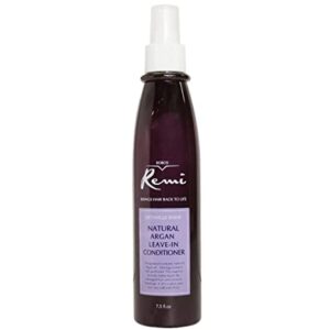 A bottle of Bobos Remi Moroccan Argan Leave-In Conditioner 7.5oz lavender hair conditioner.