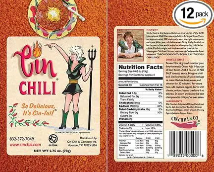 The back of a package of Cin Chili Mix Deliciously Cin-ful Seasoning for Cooking or Baking, Pack of 12.