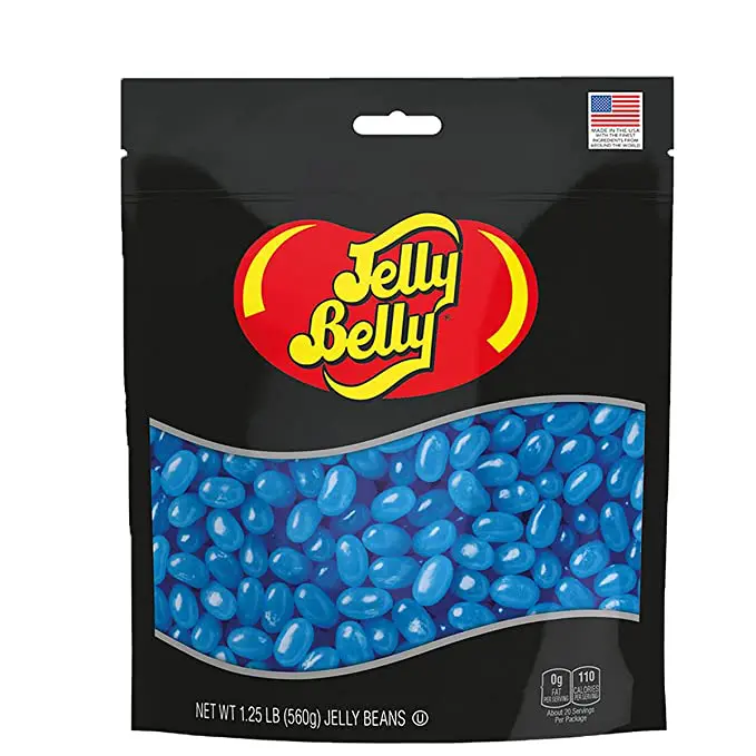 Jelly Bean Belly Blue Raspberry Beans 1.25 Pound Resealable Pouch in a bag.