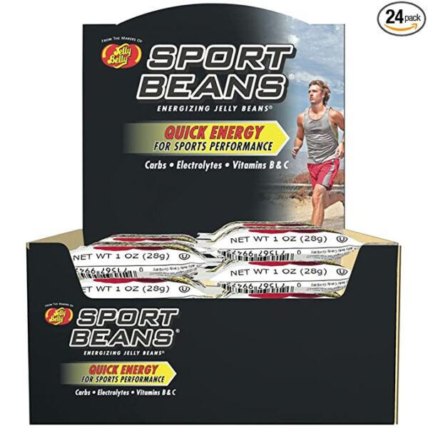 A box of Jelly Belly Extreme Sport Beans, Caffeinated Jelly Beans, Assorted Flavors, 24 Pack, 1-oz Each in a box.