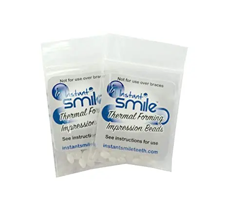 Two bags of Billy Bob Replacement Thermal Adhesive Fitting Beads for Fake Teeth Package of 2 dental impressions.
