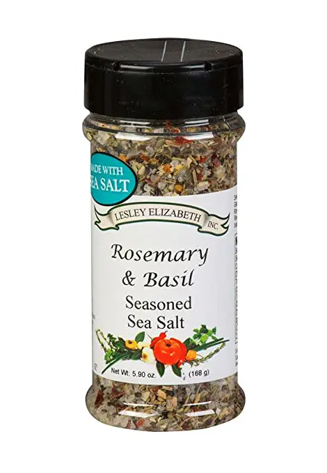 A jar of Rosemary & Basil Seasoned Sea Salt SP9068.