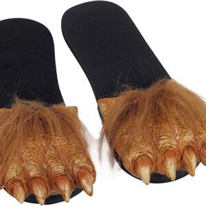 A pair of Billy Bob Hairy Werewolf Costume Feet Toy with animal claws on them.