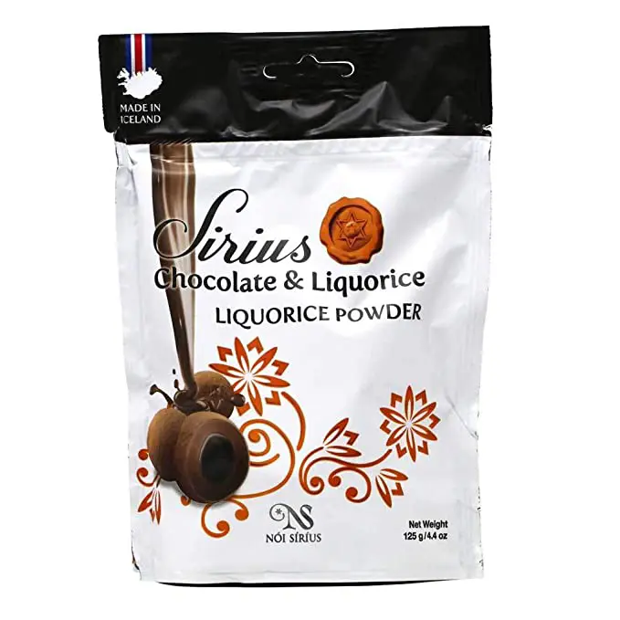 A bag of Noi Sirius - Chocolate and Liquorice Powder Balls, 4.4oz.