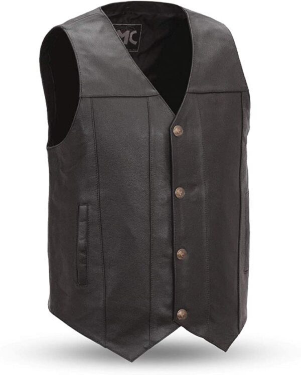 A First Manufacturing Mens Buffalo Nickel Vest with Internal Concealed Gun Pockets with buttons on the front.