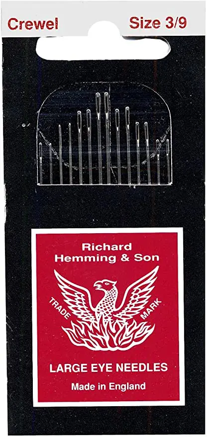 A package of Colonial Needle HW235-3-9 Richard Hemming Embroidery/Crewel Needles, Size 3-9.