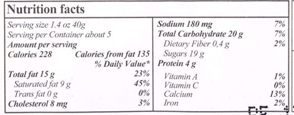 A nutrition label for the NOI SIRIUS Milk Chocolate Bar, 7.05 OZ.