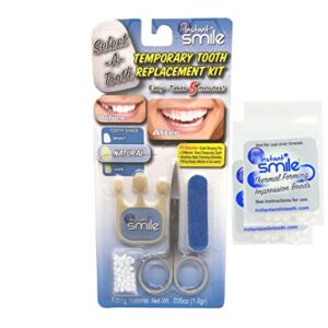 A package with an Instant Smile Temporary Tooth Replacement Kit - Natural Shade, with Extra Thermal Fitting Beads and a pair of scissors.