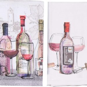 Two Kay Dee Designs Choice Wine Artistic Kitchen Bar Towel Bundle, Set of 2 with wine bottles and glasses on them.