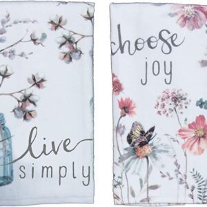 Two Kay Dee Designs Kitchen Towels with the words choose joy and live simply.