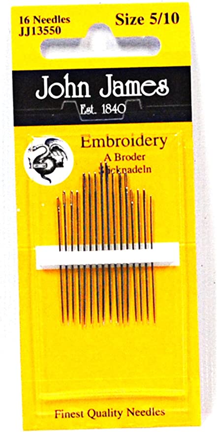 John James Embroidery Needles Assorted Sizes 5/10 in a package.