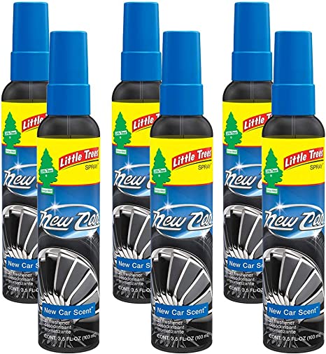 A 6-PACK of Little Trees Spray Car Air Freshener (New Car Scent).