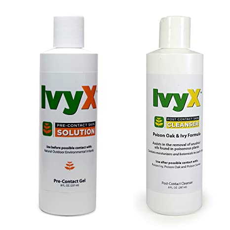 Two bottles of Coretex Ivyx PreContact Solution & PostContact Skin Cleanser, 8 oz Bottles, 8 Fl Oz (Pack of 1) on a white background.