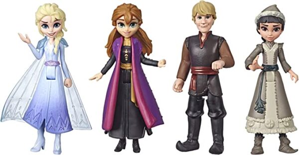 Disney Frozen Small Doll Multipack Inspired by Frozen 2, Includes Anna, Elsa, Kristoff, and Honeymaren action figures.