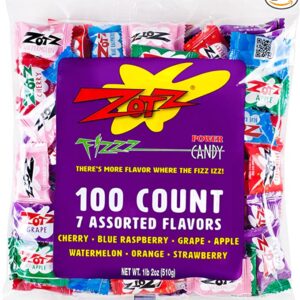 A bag of Zotz Fizzy Candy, Assorted Flavors, 200 Count in various flavors.