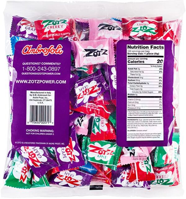 Zotz Fizzy Candy, Assorted Flavors, 200 Count in a white background.