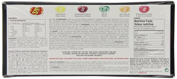 A package of Jelly Belly Cocktail Classics 5-Flavor Gift Box NET WT 4.25 OZ (120g) with different flavors.