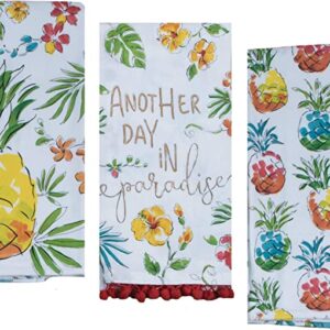 Another day in 3 Pineapple Themed Decorative Cotton Kitchen Towels Set | Tropical Beach Style Print | 2 Dual Purpose, 1 Flour Sack Towel for Dish and Hand Drying | by Kay Dee Designs.