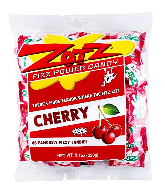 A bag of Zotz Fizz Power Candy Cherry.