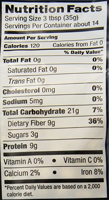 A label showing the nutrition facts of Lar's Own Peas Yellow, 18-Ounce (Pack of 6).
