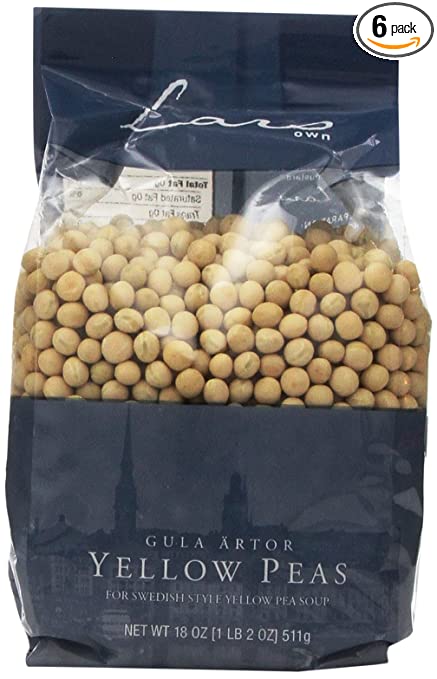 A bag of Lar's Own Peas Yellow, 18-Ounce (Pack of 6) on a white background.