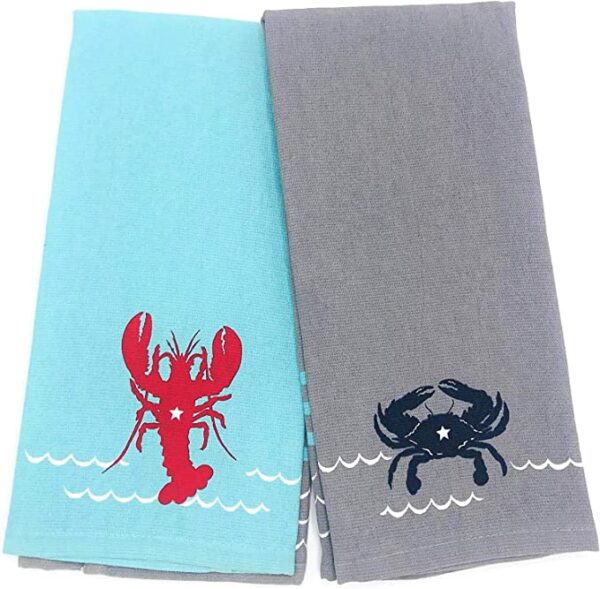 Two Kay Dee Designs Live Salty Lobster & Crab Kitchen Towels Dishtowell Set for Cleaning, Drying, Polishing and Baking.