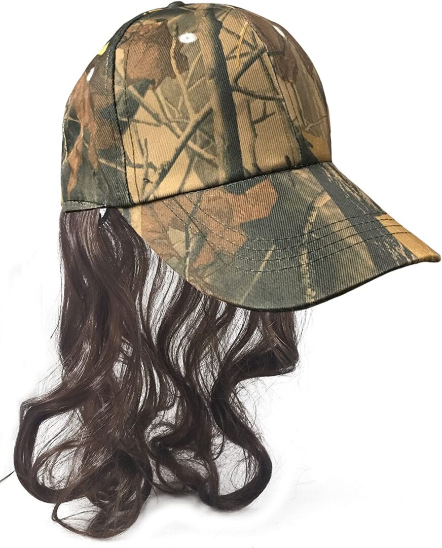 A Camouflage Billy Ray Hat with Brown Mullet Hair! Bed Head, Don't Care! Now You Have The Perfect Hat to Cover The Mess Even in The Deer Stand!