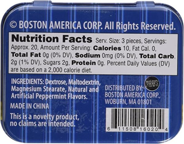 Boston america corp Memory Mints for Senior Moments Fun Gag Tin nutrition facts tin.
