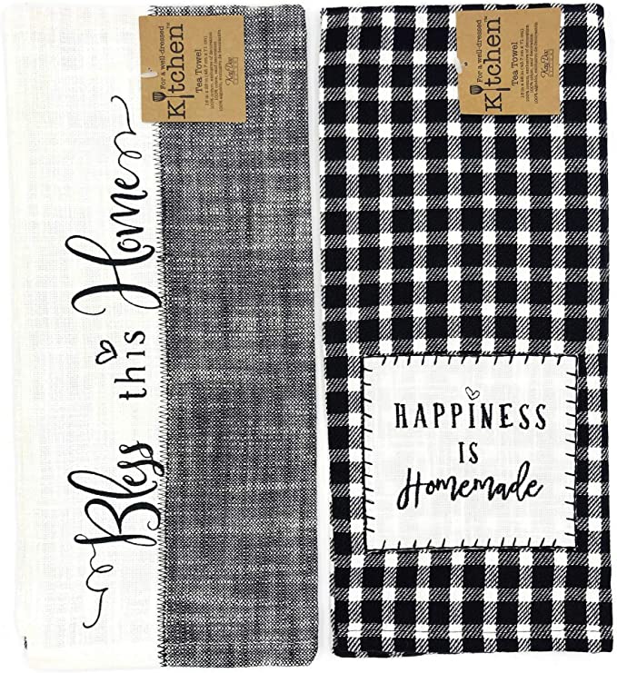 Two Kay Dee Designs Farmhouse, Happiness is Homemade & Bless This Home Tea Towels with the words happiness is homemade.