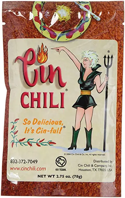 A bag of Cin Chili Mix 6 with a woman on it.