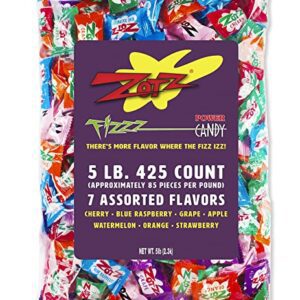 A Zotz Fizzy Candy, Assorted Flavors, 425 Count Bag with a variety of flavors.