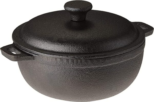 A Old Mountain Pre-Seasoned Cast Iron 2 Cup Mini Dutch Oven, 5.25X3.75 inch, Cast Iron on a white background.